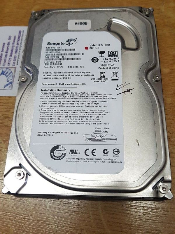 500 GB Festplatte 3,5 500 GB Festplatte 3,5" Seagate ST3500312CS Video FW SS16 D. Code 12125 #4669