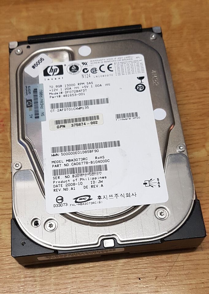 73 GB 3,5 73 GB 3,5" HDD MBA3073RC 15K rpm SAS HP PN CA06778 FW HPD0 #5005
