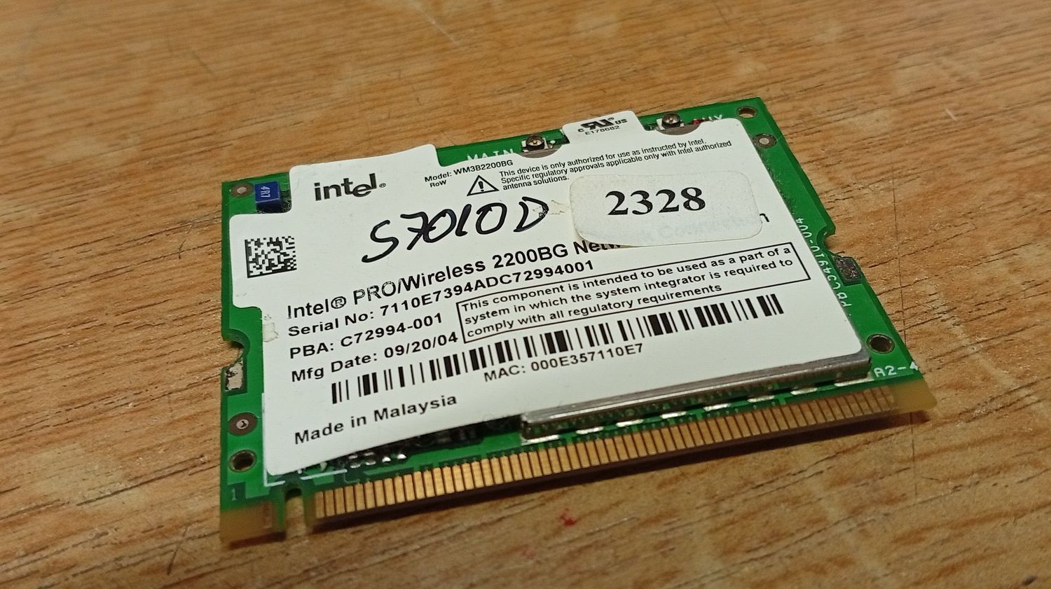 WLAN Card Intel Pro 2200BG  WM3B2200BG  for u.a.  Fujitsu-Siemens LifeBook S7010 /D    #2328