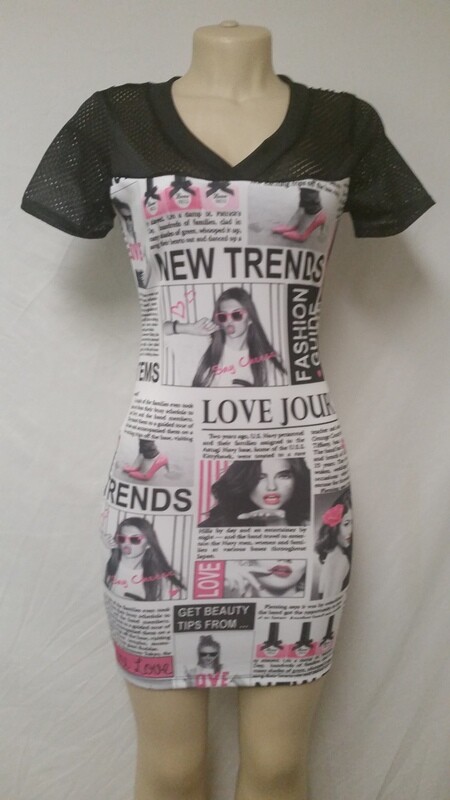 E-Caress Magazine Print Dress