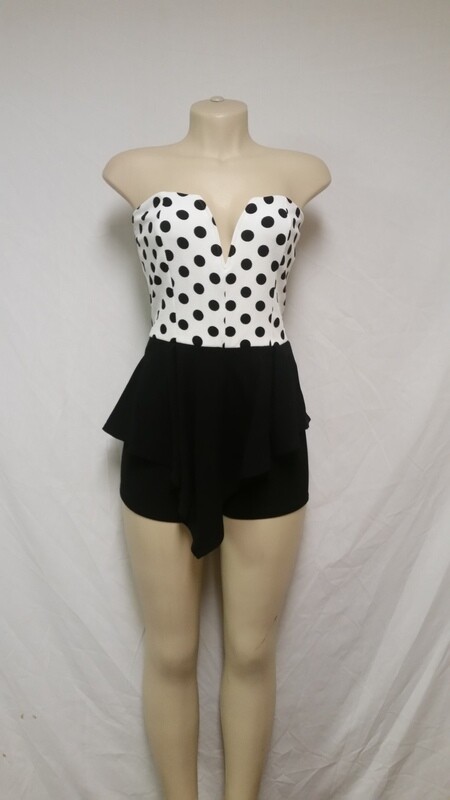 E-Caress Black/White Polka Dot Romper