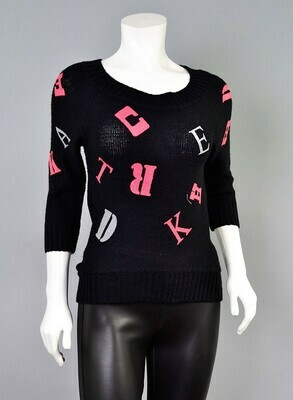 E-Caress Knit Sweater with Paint Alphabet Print Black
