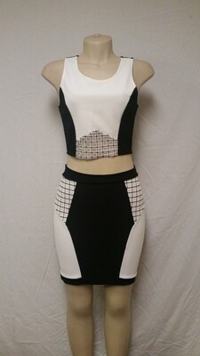 E-Caress Top and Skirt Set BLACK/WHITE