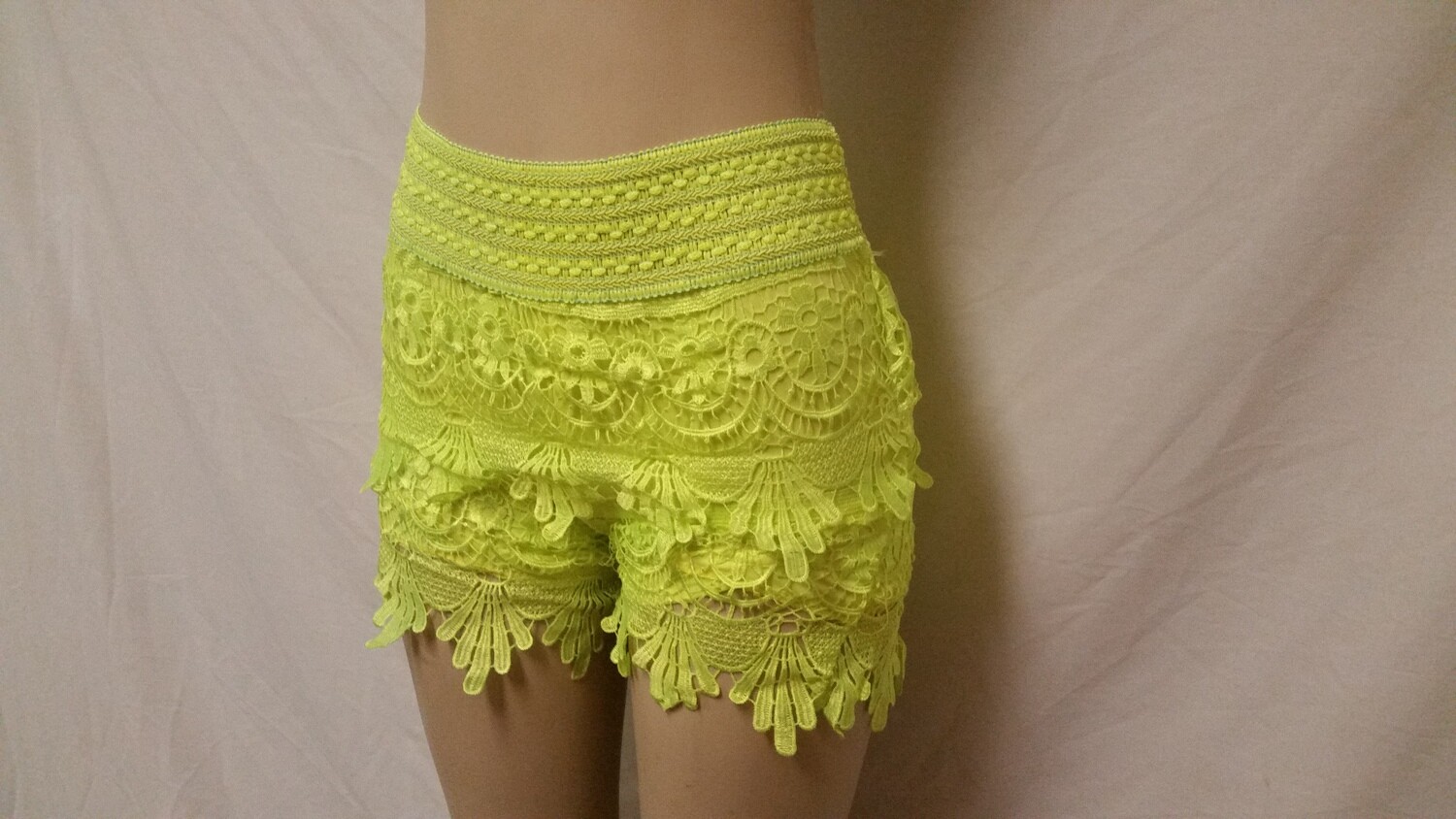 E-Caress Layered Lace Shorts NEON GREEN
