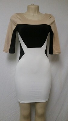 E-Caress White/Black/Beige Dress