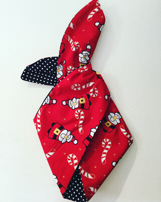 Red Santa And Candy Cane Wired Hairband With Black Polka