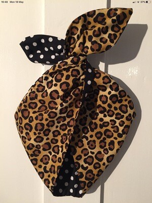 Little Girls Leopard And Black Polka Dot Wired Hairband