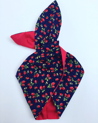 Navy strawberries with plain red wired hairband