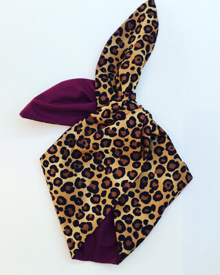 Leopard Print With Wine Reversible Wired Hairband