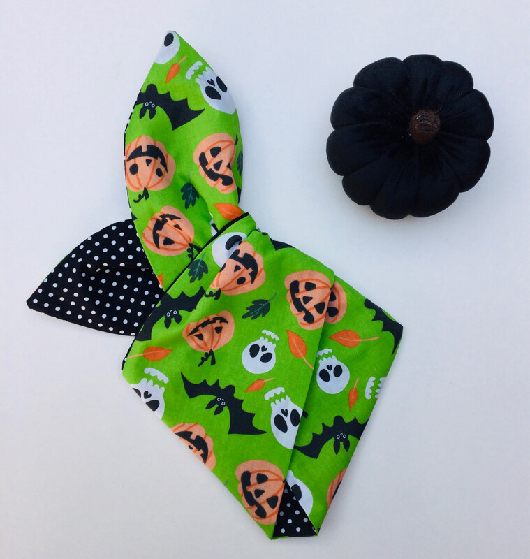 Little Girls Green Skull And Pumpkin Wired Hairband