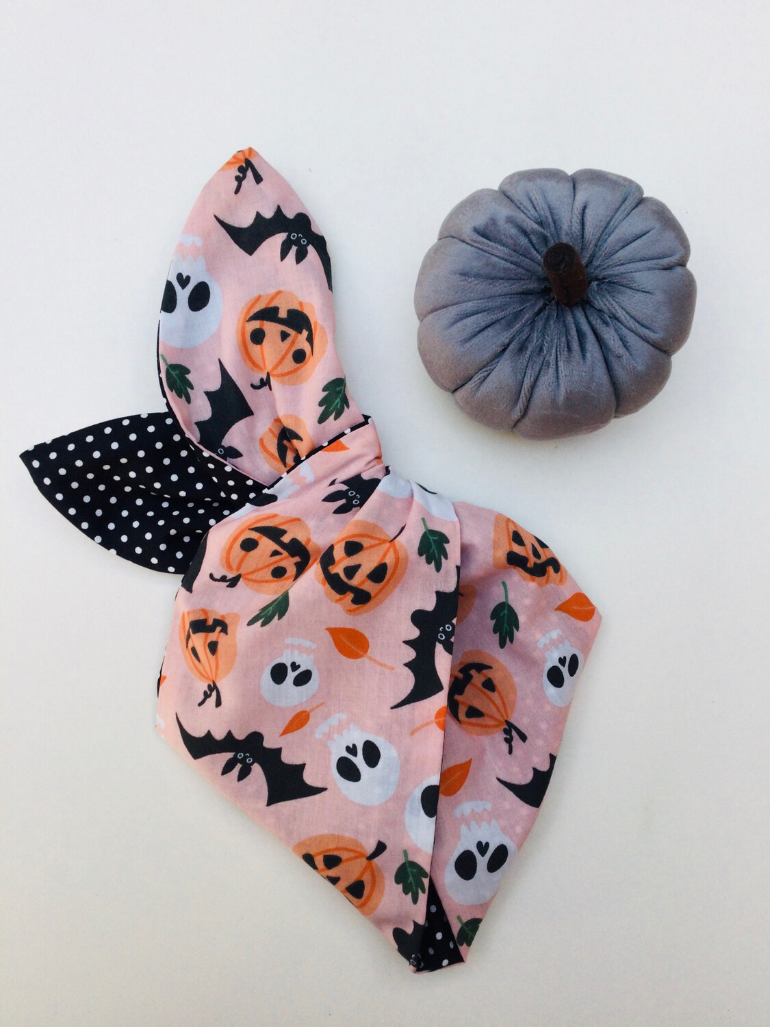 Little Girls Pale Pink Pumpkin And Skull Wired Hairband