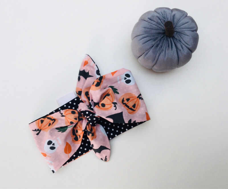 Pale Pink Skull And Pumpkin Baby Headband