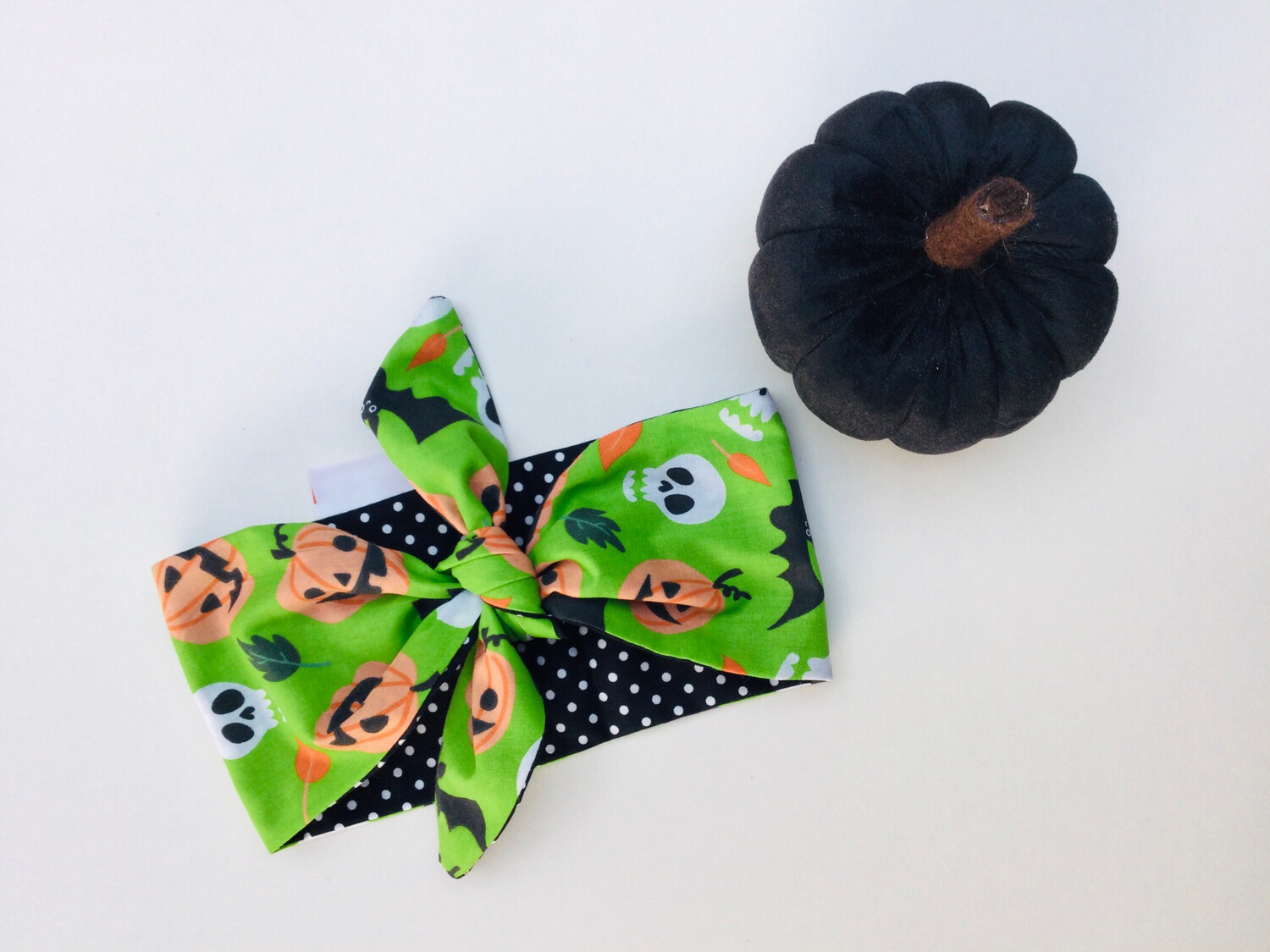 Baby Green Pumpkin And Skull Non Wired Hairband