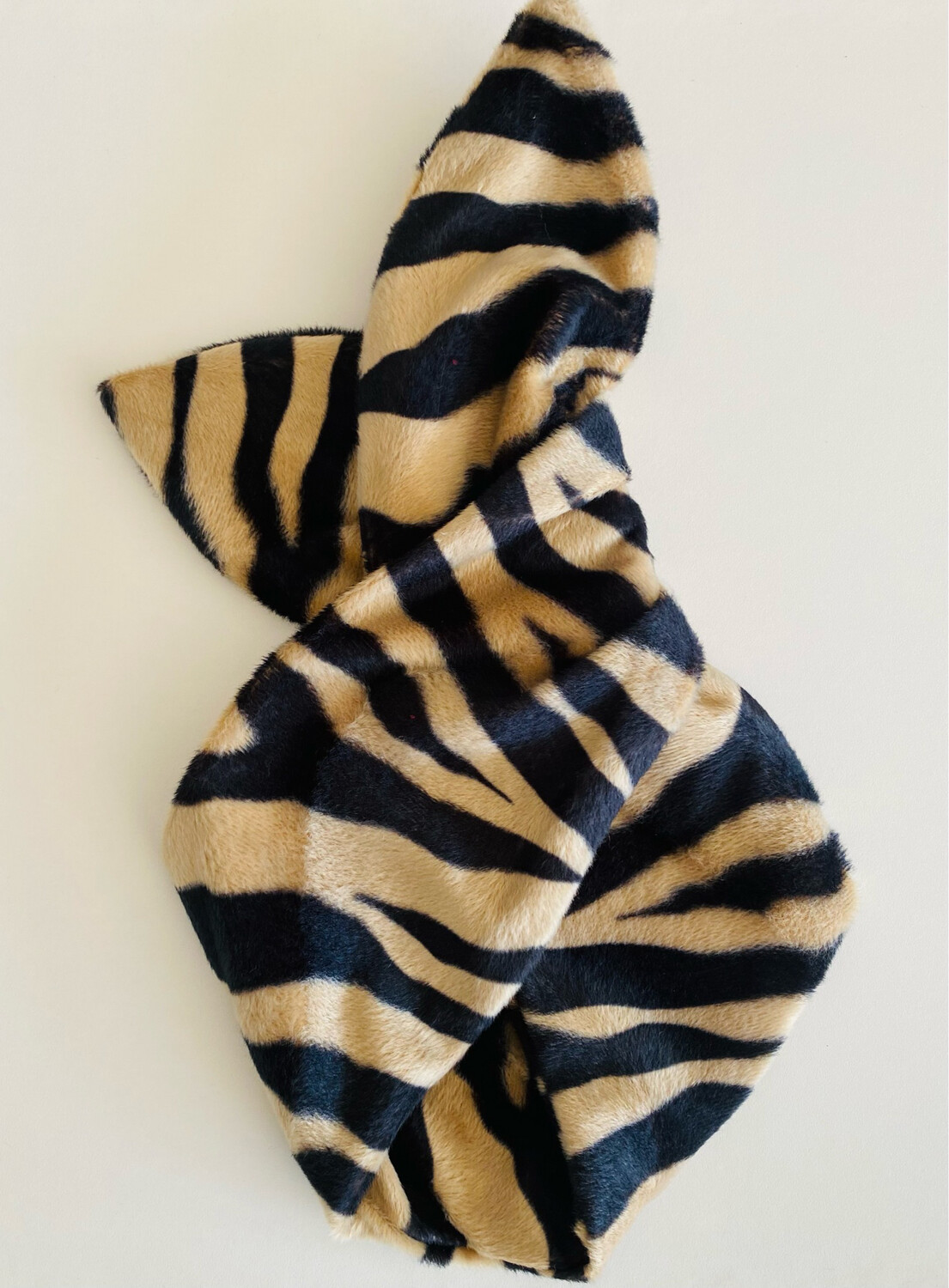 Zebra Print Faux Fur In Camel And Blk Wired Hairband