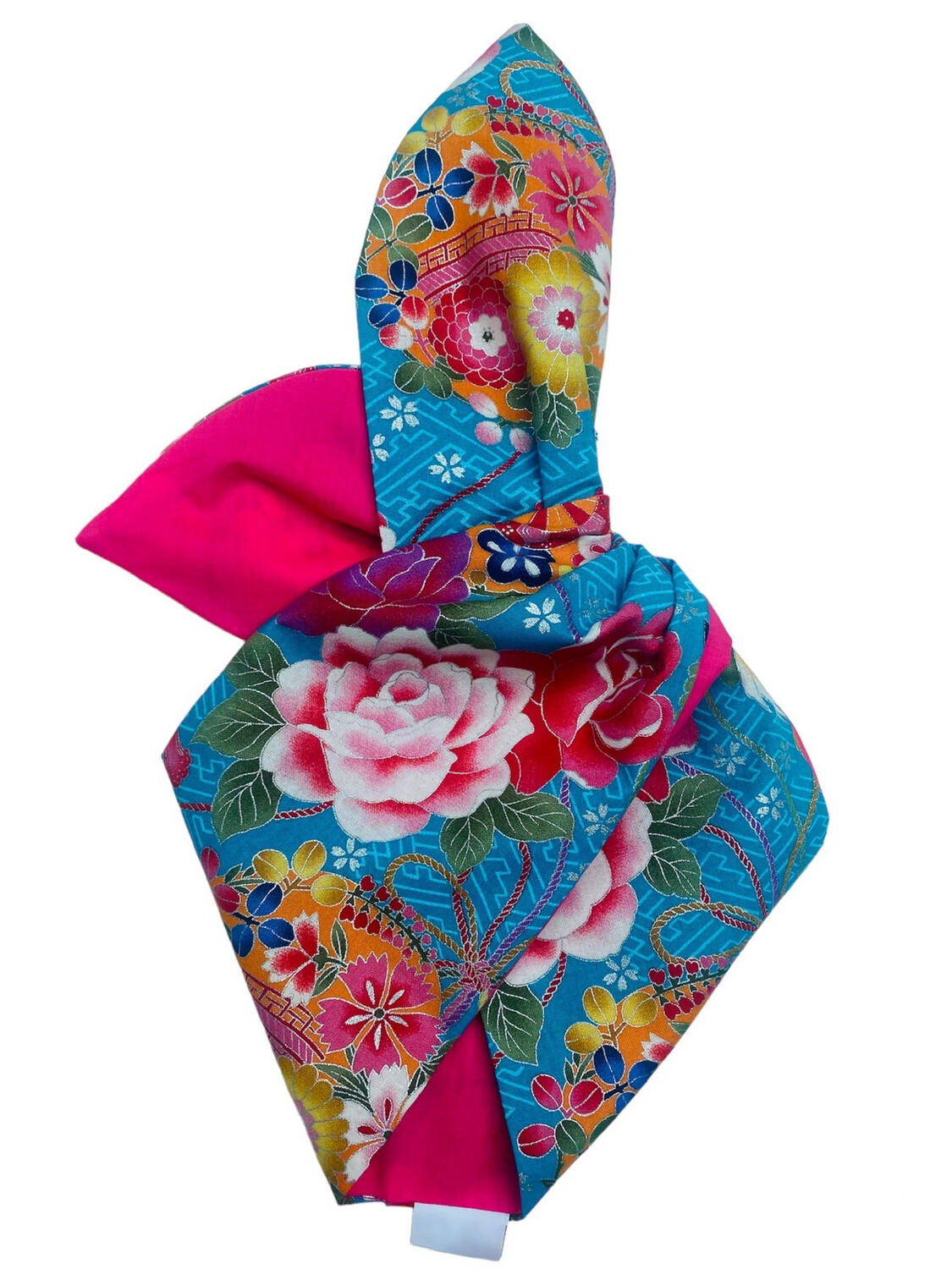 Japanese Turquoise Floral With Cerise Pink Wired Hairband