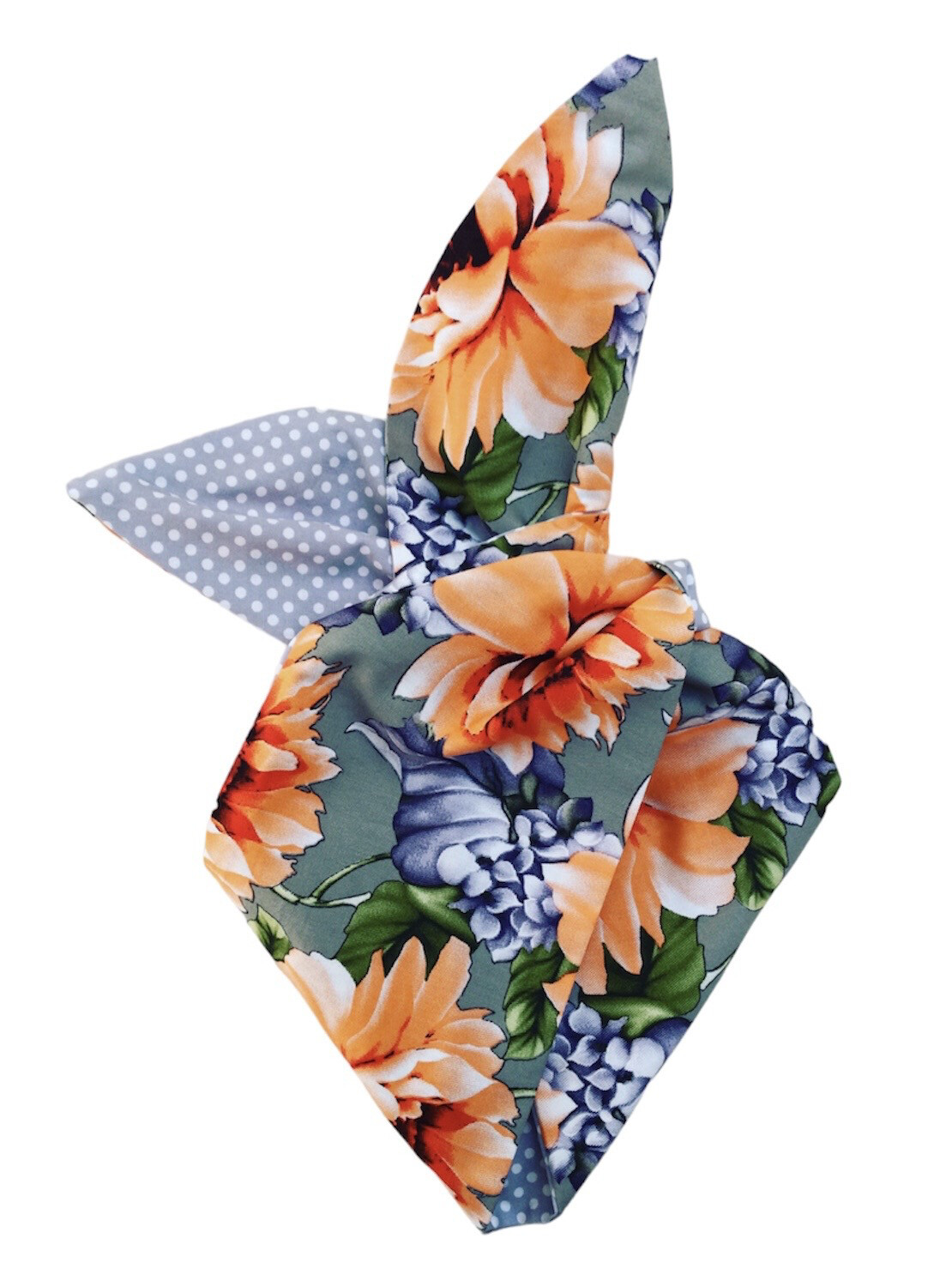 Large Orange Blooms With Lt Grey Polka Large Orange Blooms With Lt Grey Polka