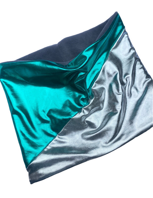 Metallic And Fleece Snood In Jade And Silver