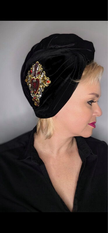 Black Velvet Jewelled Twist Turban