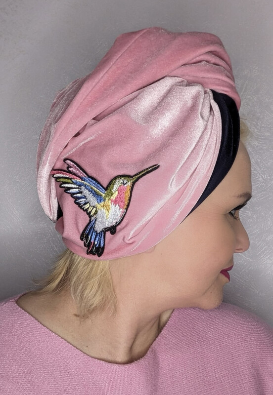 Pink And Navy Hummingbird Turban