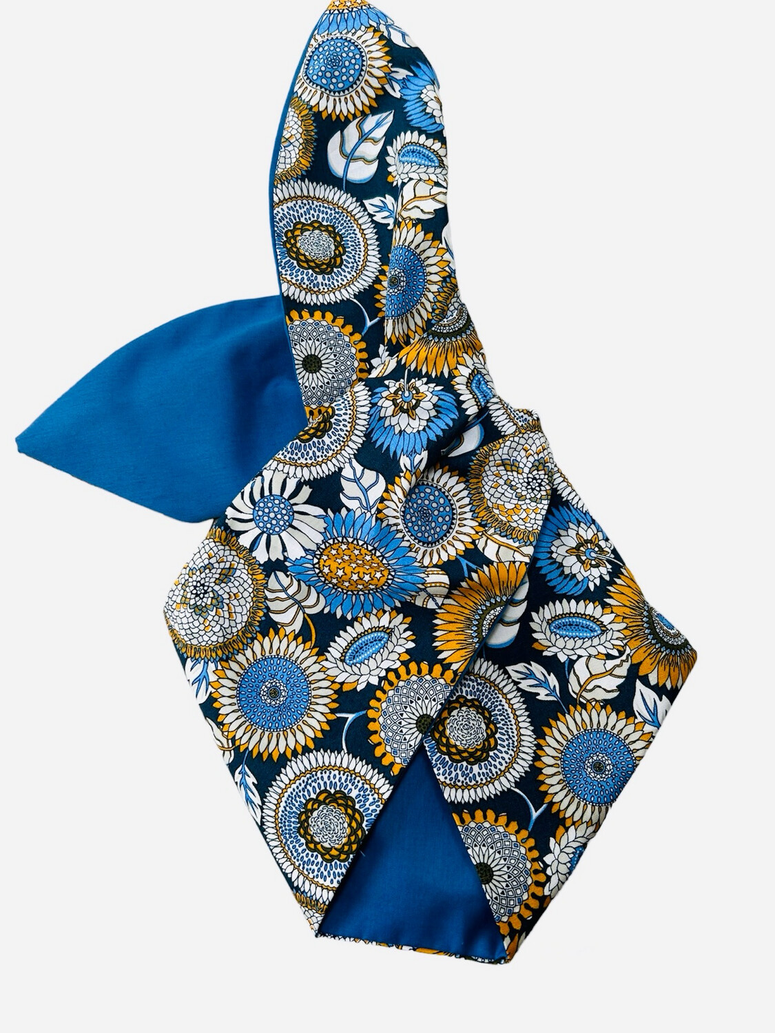 Retro Denim Floral With Denim Blue Cotton Hairband