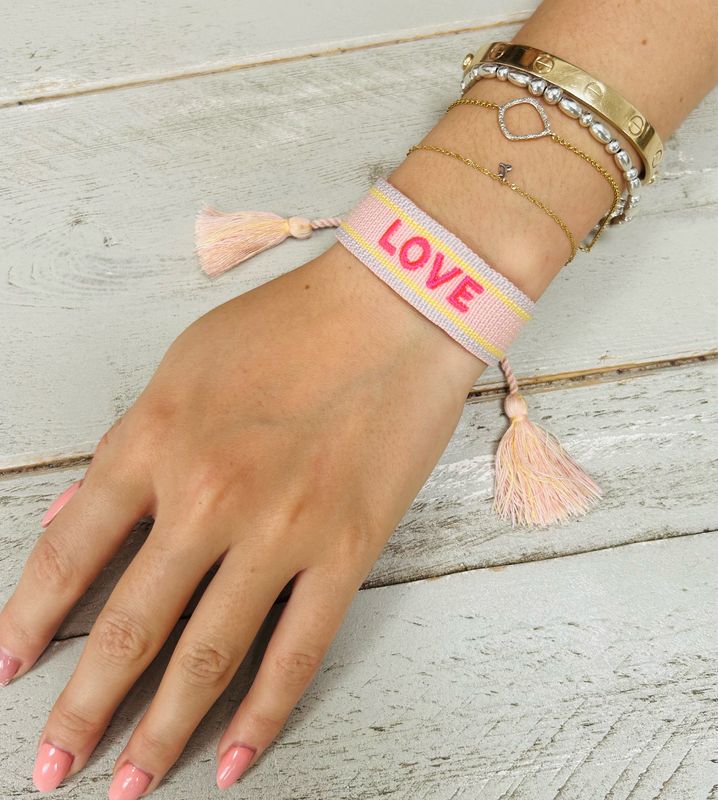 Pink LOVE Woven Tassel Braclet