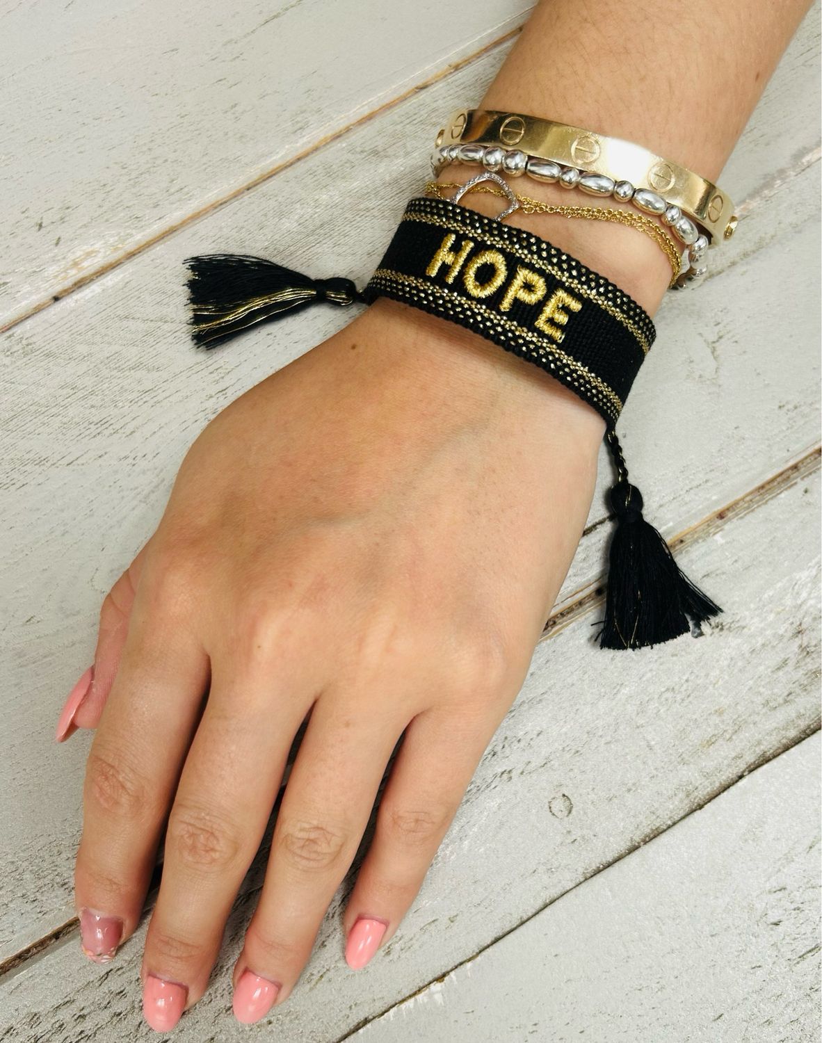 BlacK and Gold HOPE woven Bracelet