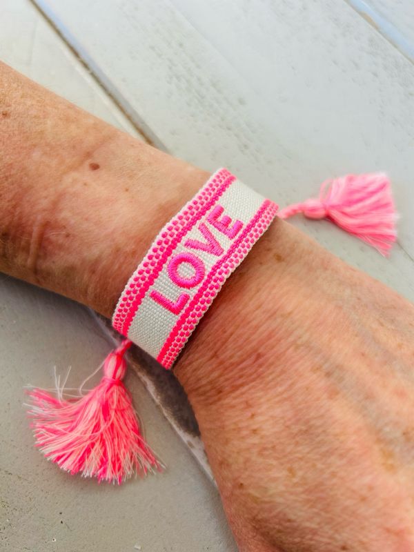 Neon Pink And White Love Bracelet