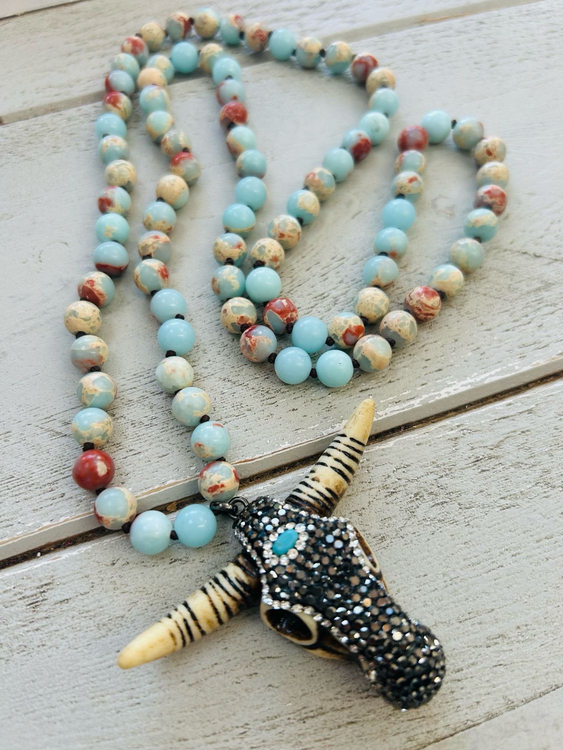 Rhinestone Animal Skull Necklace