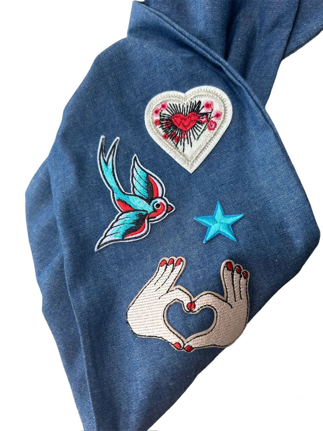 Denim Badge ( One Off) Wired Hairband Denim Badge ( One Off) Wired Hairband