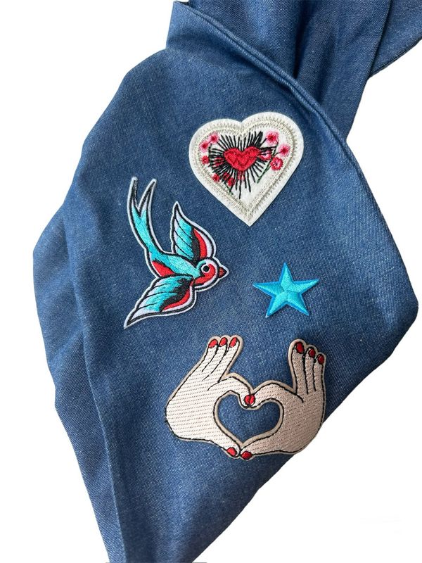 Denim Badge ( One Off) Wired Hairband