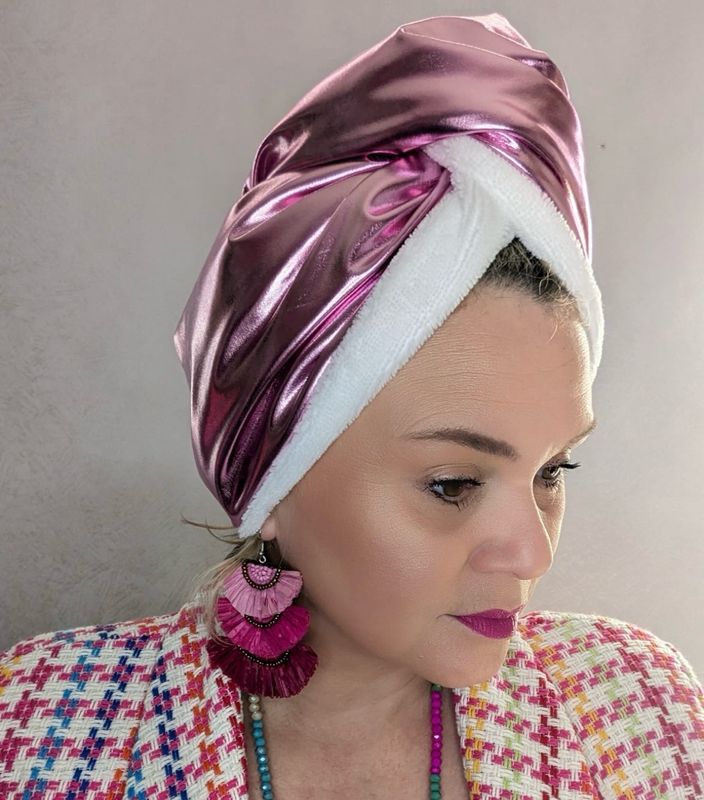 Pink Metallic Towelling Turban