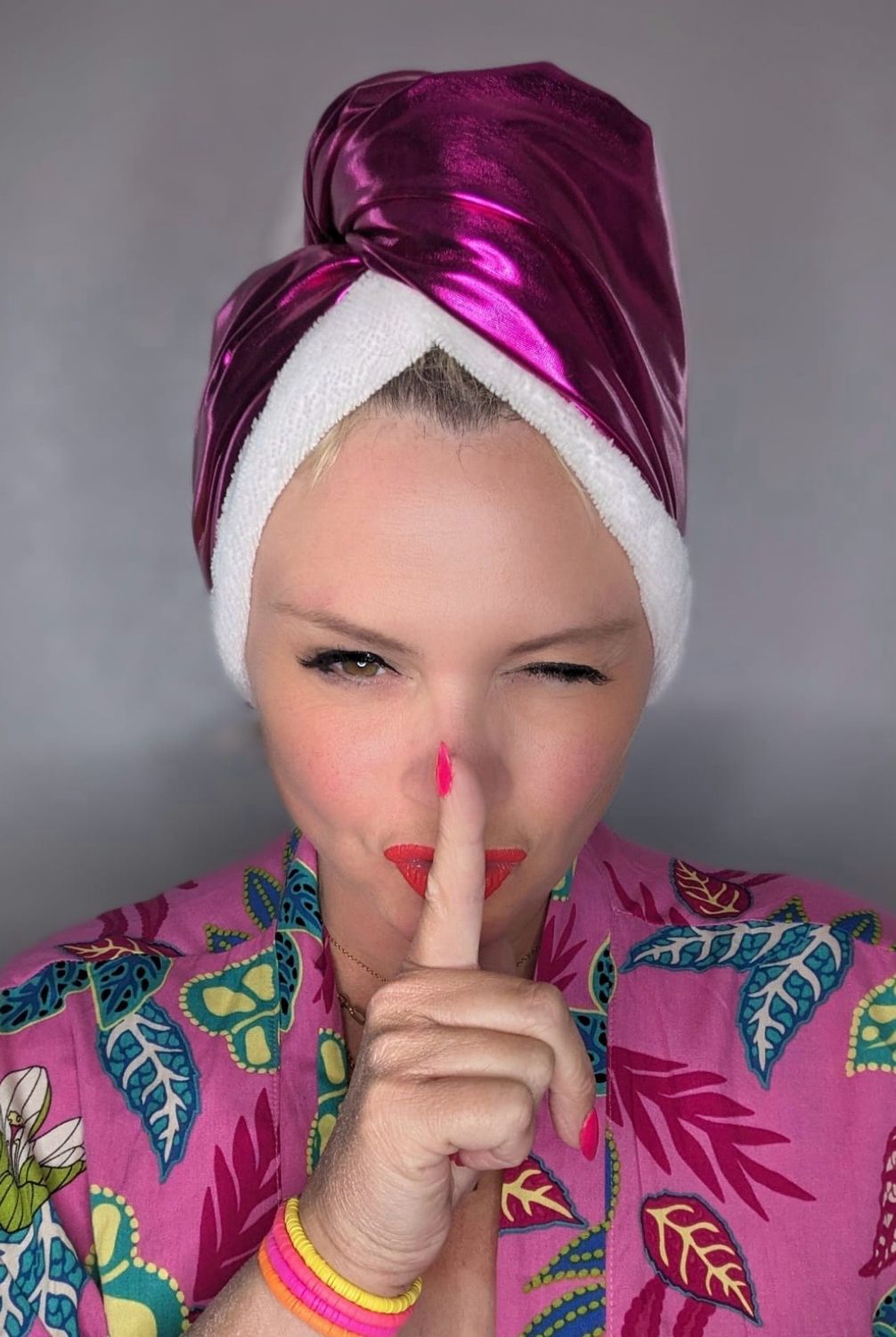 Cerise Pink Metallic And Towelling Turban