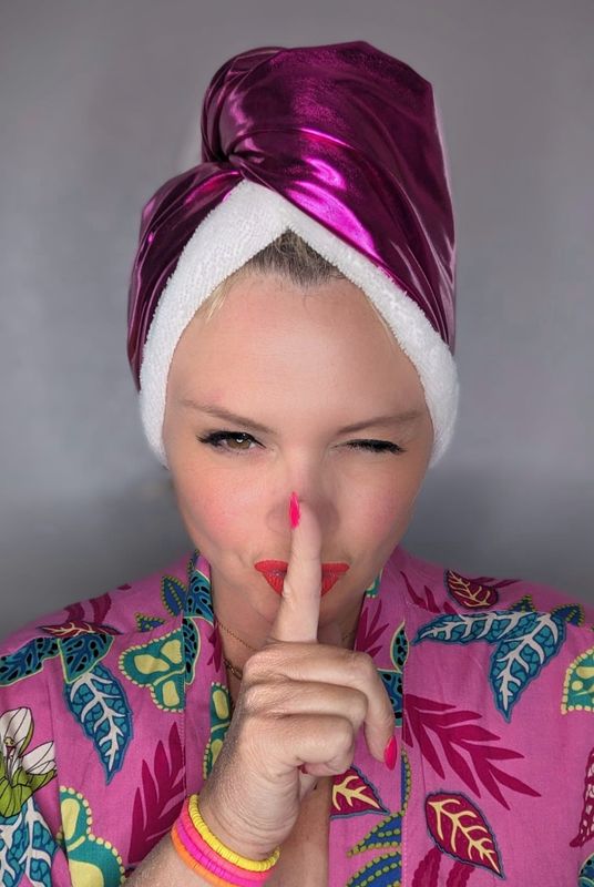 Cerise Pink Metallic And Towelling Turban
