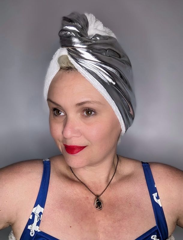 Silver Metallic And Towelling Turban