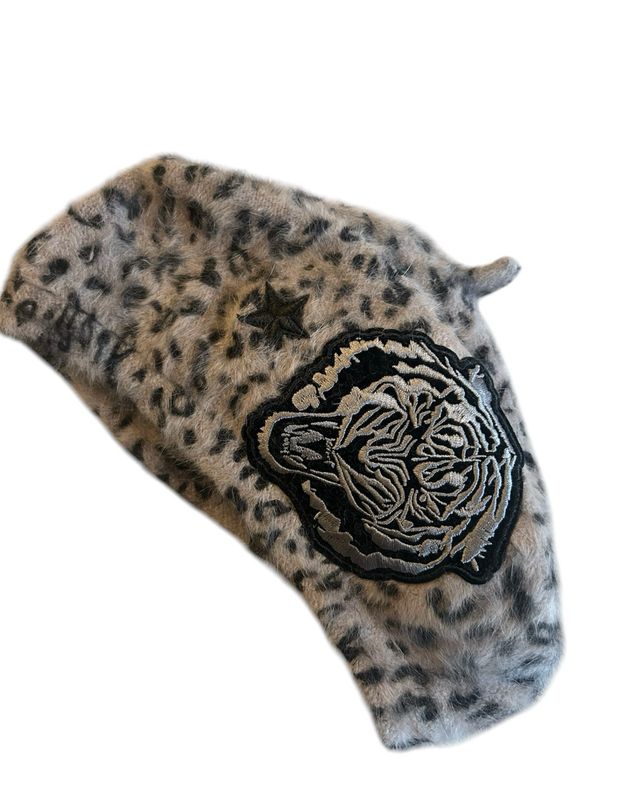 Grey Leopard And Tiger Beret