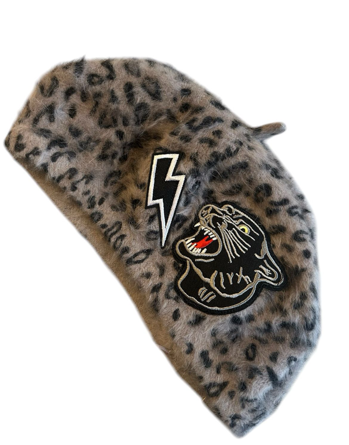 Grey Leopard  And Panther Beret