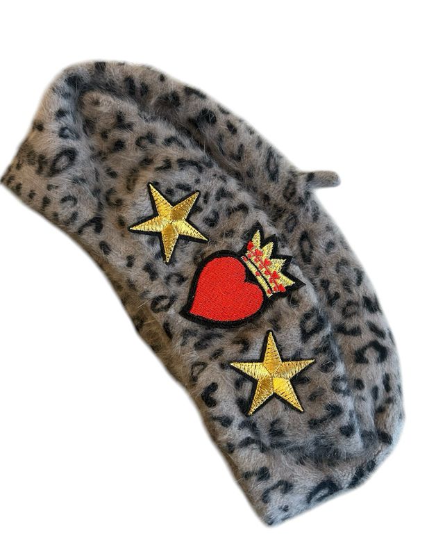 Grey Leopard With Sacred Heart And Stars Beret