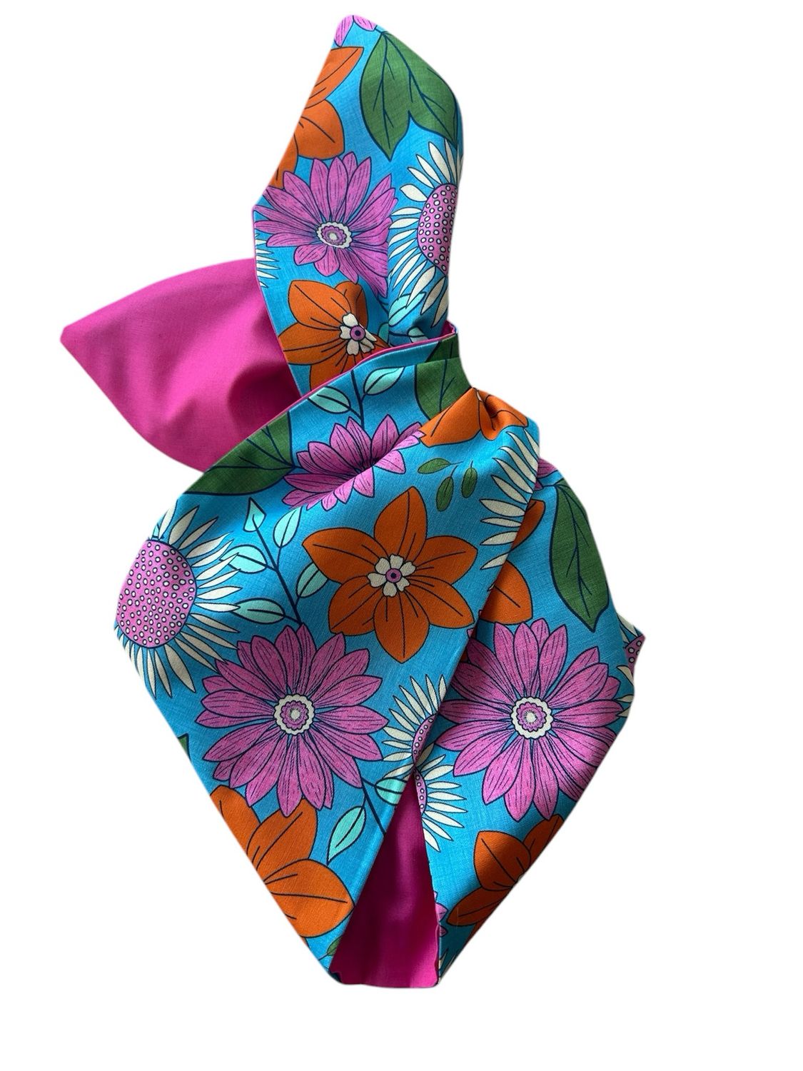 Blue And Pink Retro Floral Wired Hairband