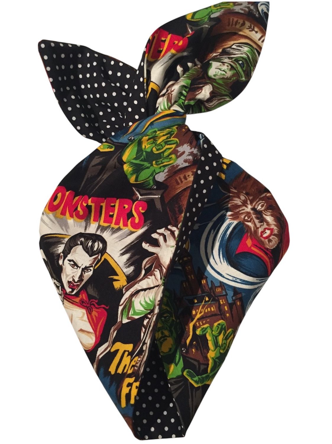 Monster print / black polka dot hairbands