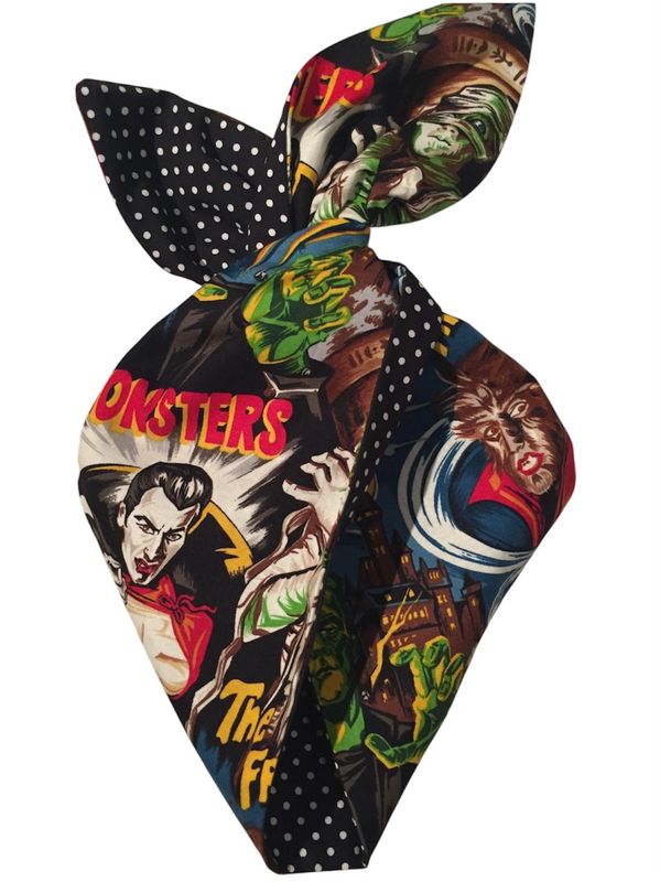 Monster print / black polka dot hairbands