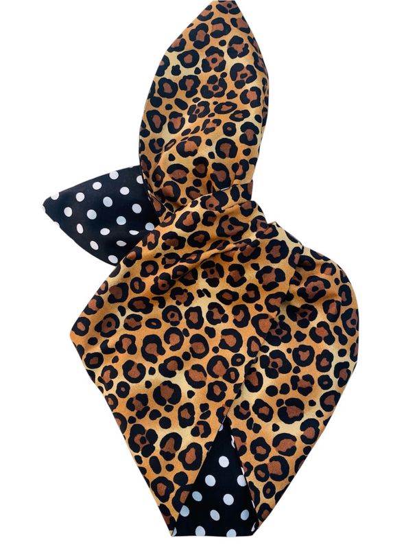 Leopard print / black polka dot hairband