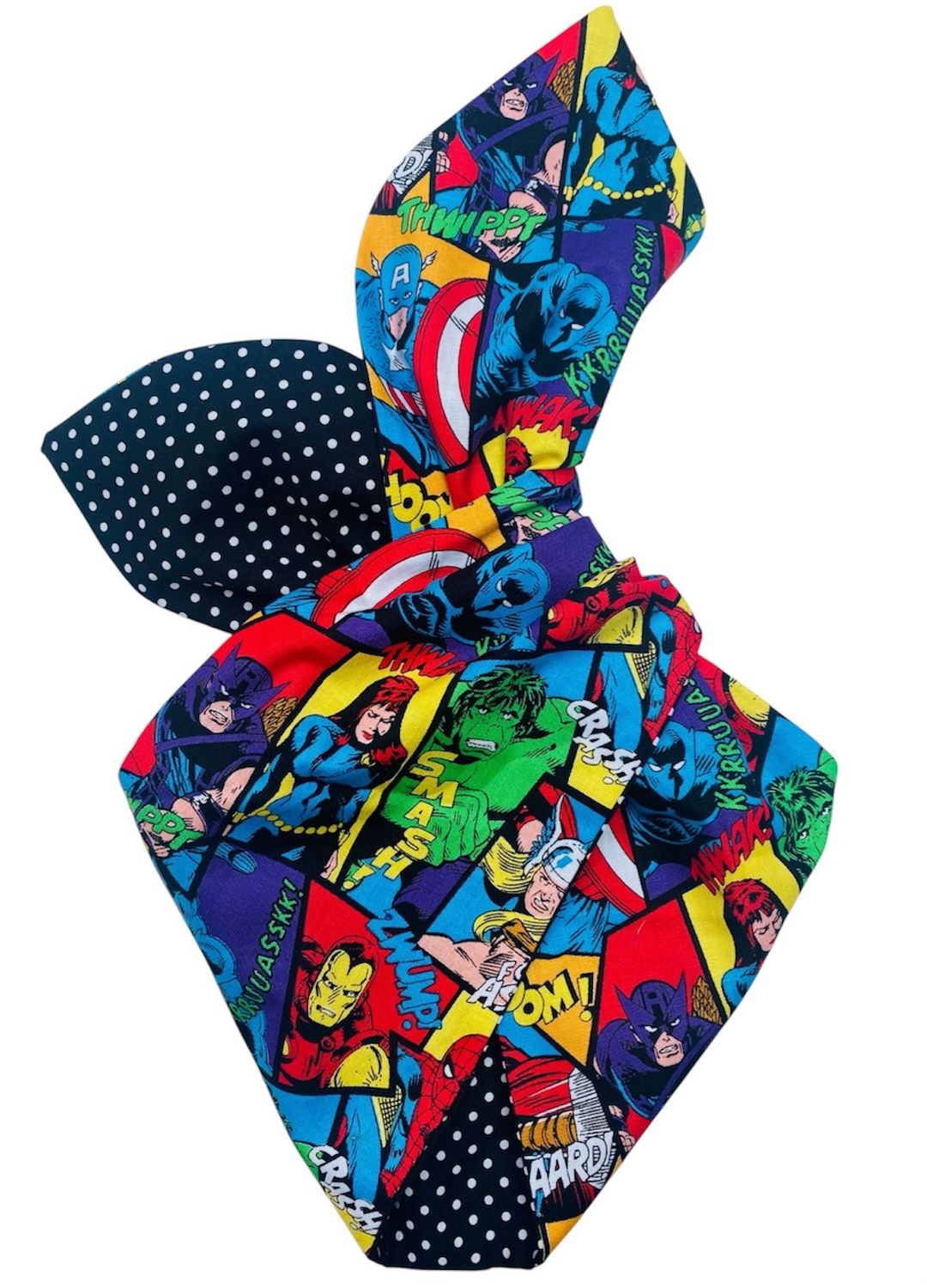 Marvel comic hero with blk wired hairband