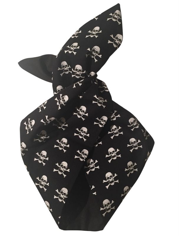 Jolly Roger blk with white skull wired hairband