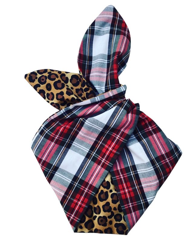 Tartan (white) and leopard wired hairband