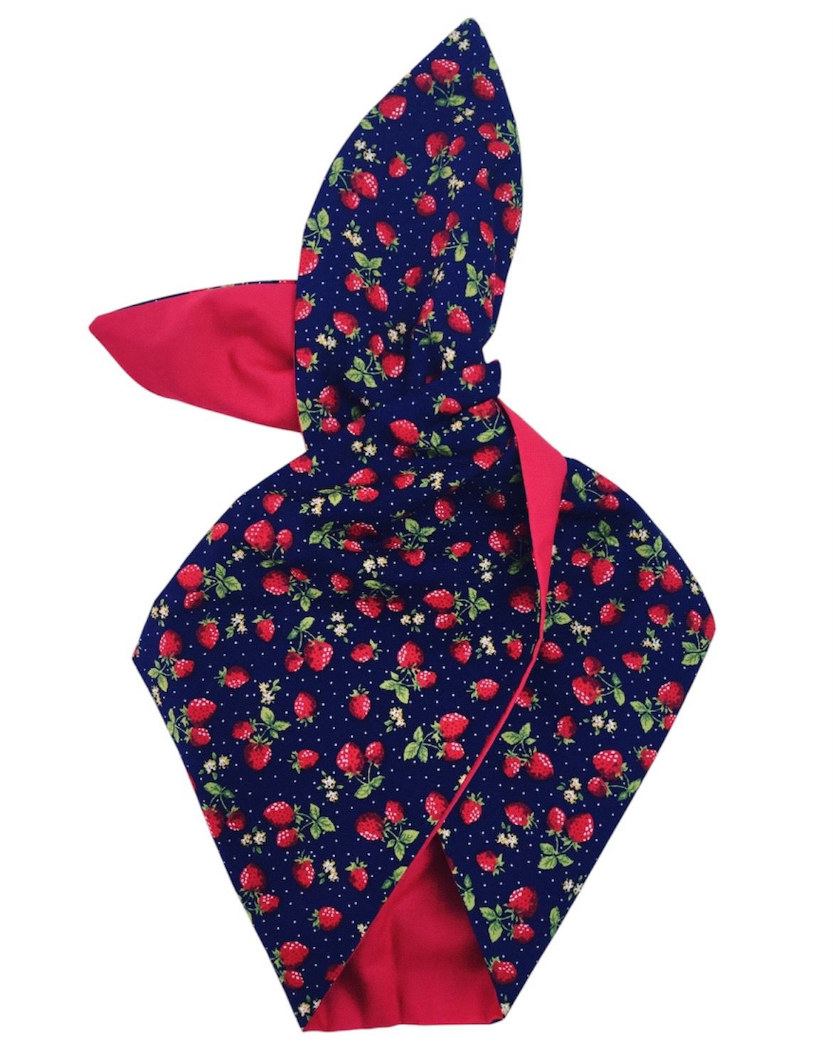 Navy strawberries with plain red wired hairband