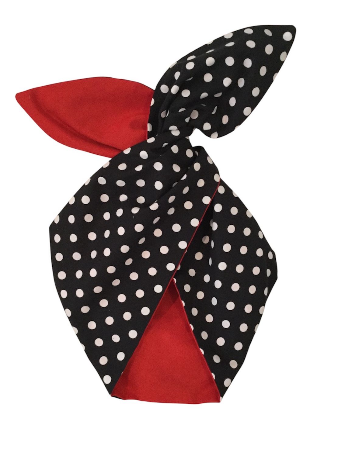 Black polka dot with red contrast wired hairband