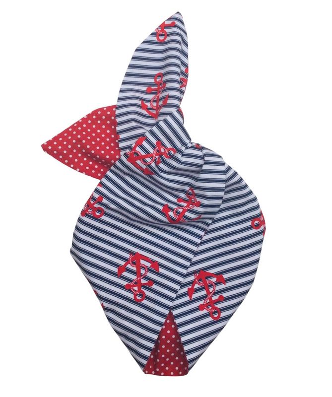 Navy stripe / red anchor wired hairband