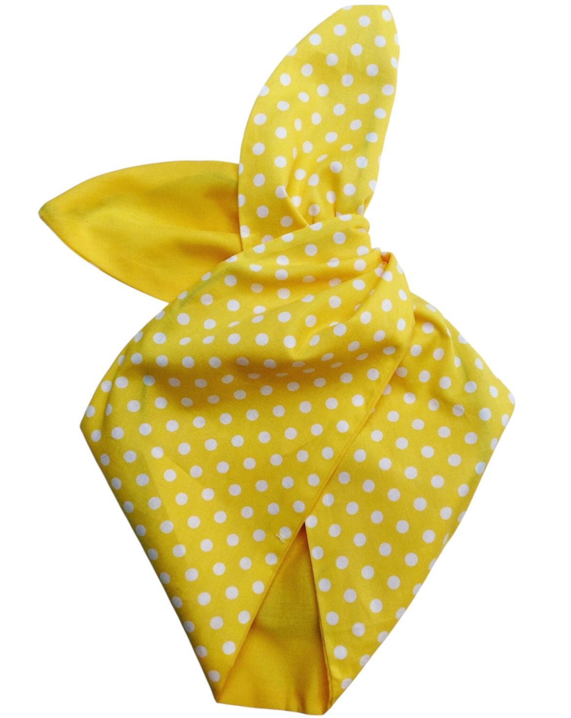 Bright yellow polka dot wired hairband 