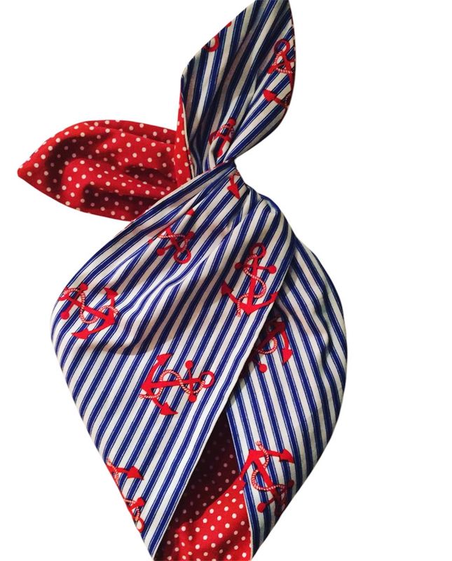 Royal blue stripe with red anchor wired hairband 