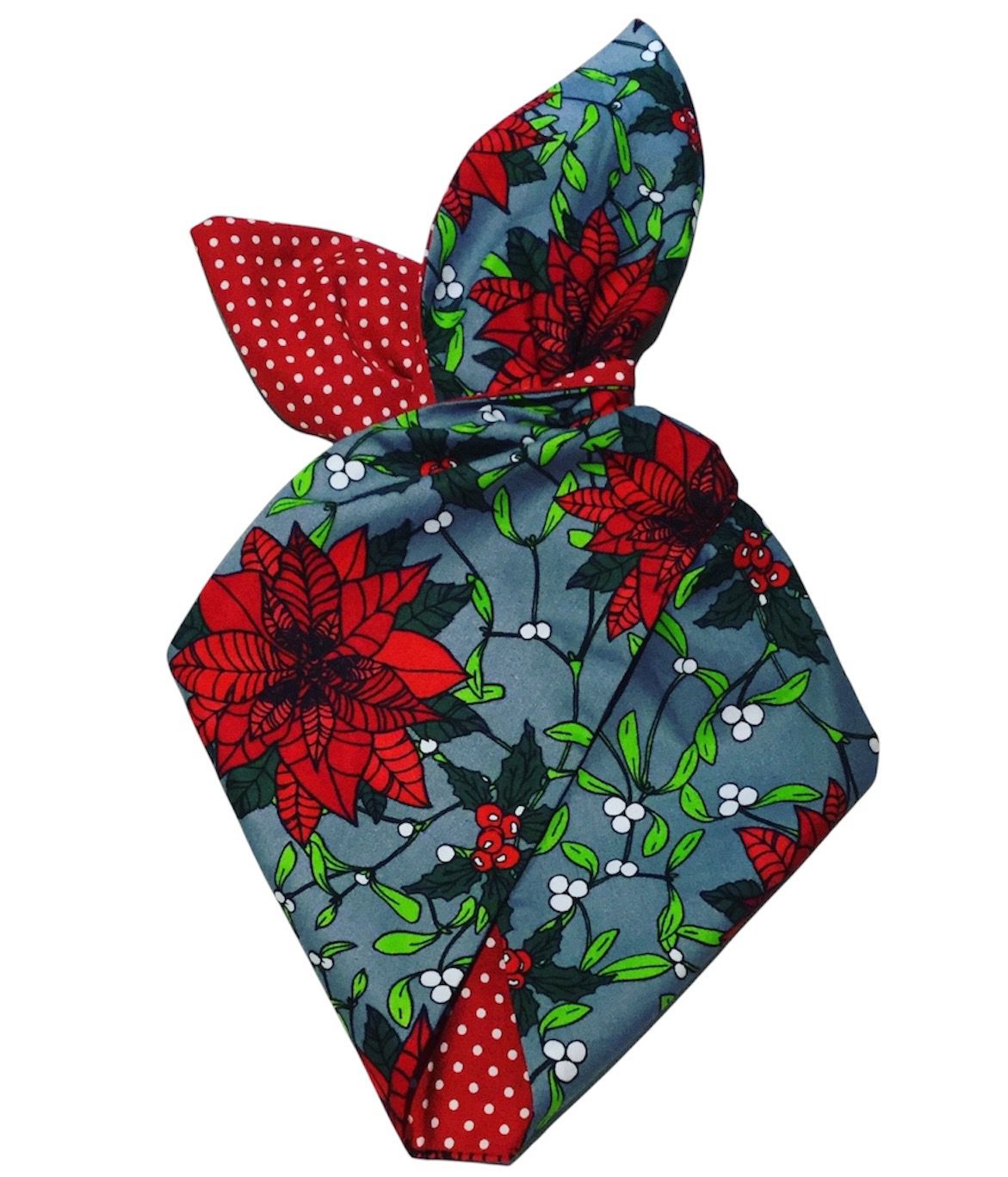 Grey Mistletoe And Poinsettia Wired Hairband With Red Polka Dot